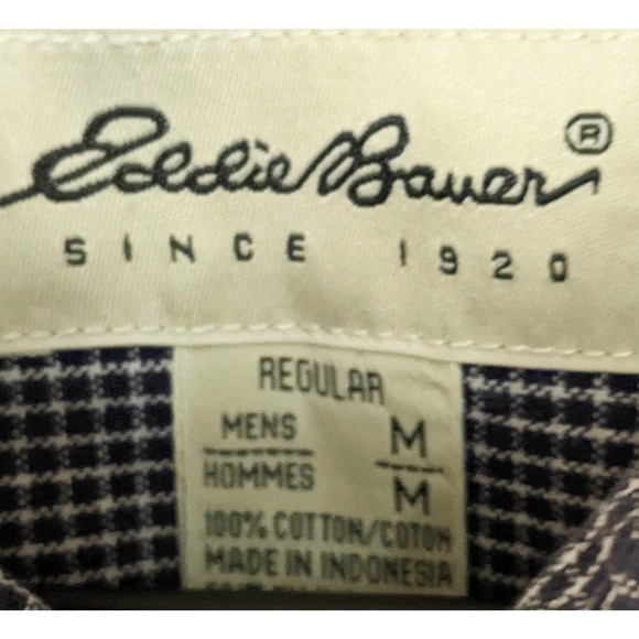 Eddie Bauer M Blue Check Plaid Long Sleeve Button Down Shirt Men's Front Pocket - Picture 3 of 4